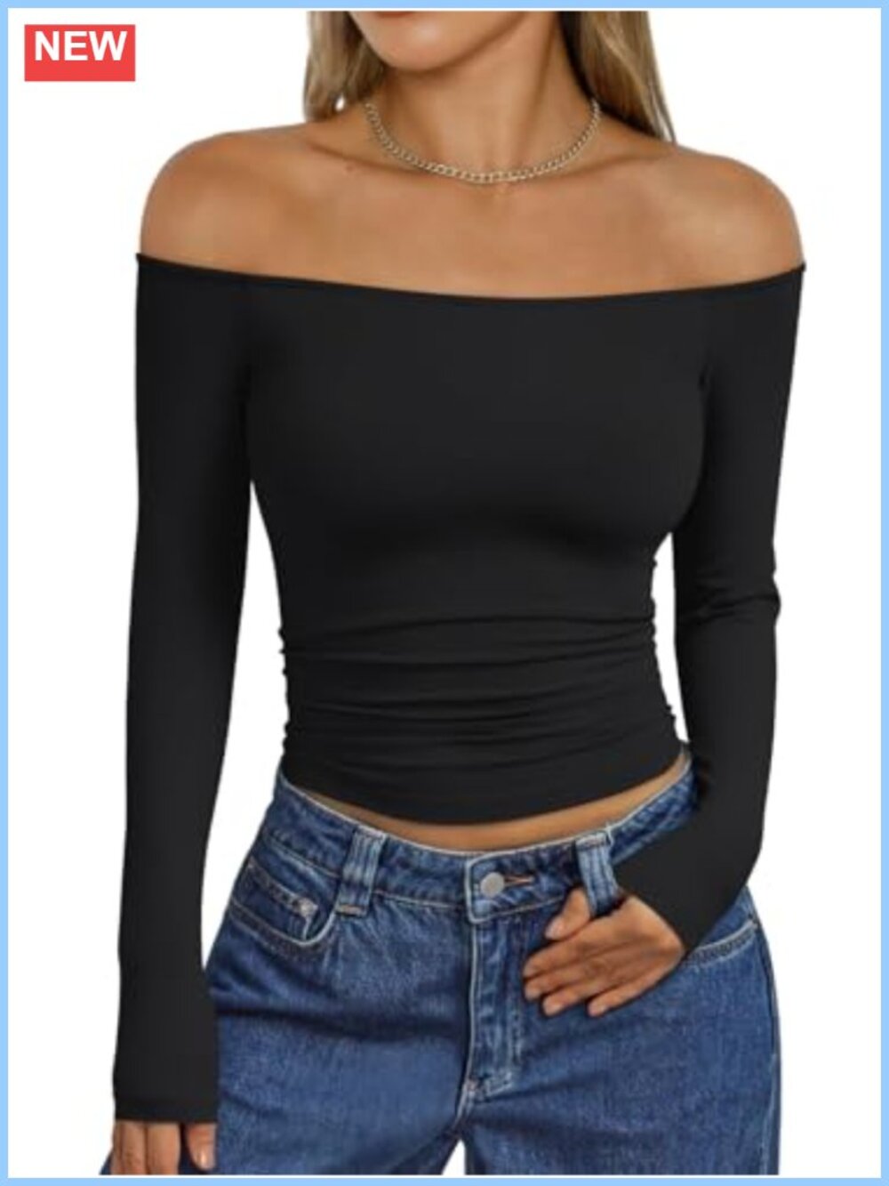 Off Shoulder Long Sleeve T Shirt Slim Fit Y2K Going Out Top